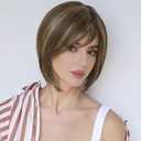 Creamily 10 Inch Short Brown Mixed Blonde Bob Wigs Medium Length Synthetic Hair Wigs with Bangs Straight Hair Replacement Wigs for Women
