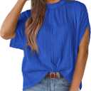 PRETTYGARDEN Women's Tops 2025 Summer Casual Crewneck Short Sleeve Textured Shirts Going Out Work Blouse Basic Tunic Top (Blue, L)