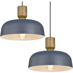 Farmhouse Pendant Lights, 2pcs Adjustable Hanging Light Fixtures with Hammered Metal Shade, 12.4 inch Pendant Lighting for Kitchen Island, Blue