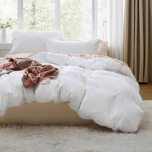 Bedsure White Oversized Queen Duvet Cover - 3 Pieces Prewashed Cotton-Like Extra Soft Bedding Set, Includes 1 Duvet Cover 98x98 Inches with Zipper Closure & 2 Pillow Shams, Comforter Not Included