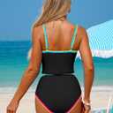 ZAFUL Tankini Swimsuit Tummy Control Bathing Suits Two Piece Swim Top with High Waisted Bottom (Black, M)
