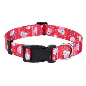 Mihqy Dog Collar with Bohemia Floral Tribal Geometric Patterns - Soft Ethnic Style Collar Adjustable for Small Medium Large Dogs(Red Flower,L)