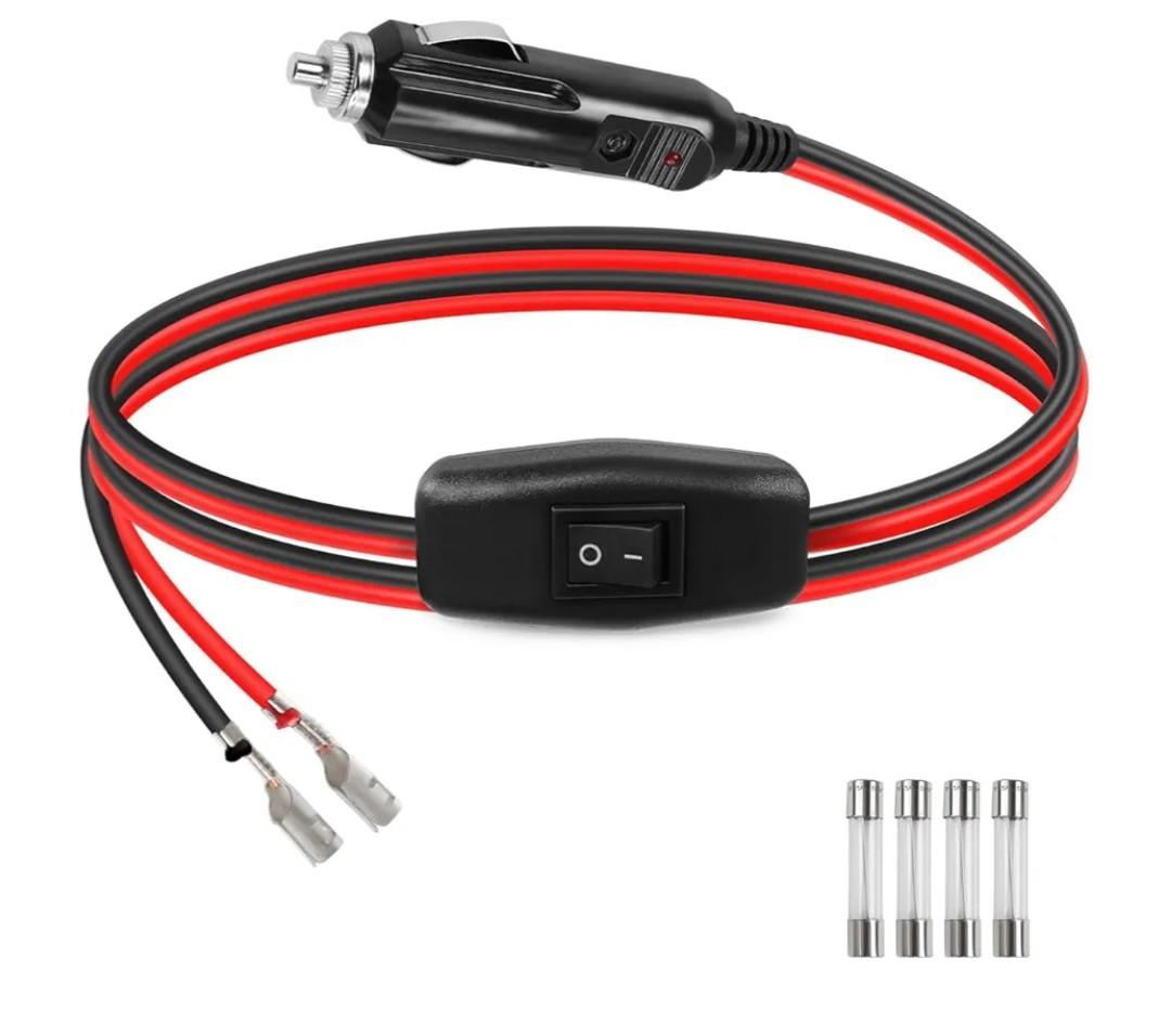 2 x GELRHONR 12V Cigarette Lighter Male Plug with Leads & LED Light, Replacement Cigarette Lighter Male Plug to Bullet Female Terminal Extension Cable with Switch Button,15A Fuse (0.6M)