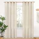 YoungsTex Linen Curtains 80 Inch Length for Living Room 2 Panels, Light Filtering Cream Semi Sheer Window Treatments with Bronze Grommet Privacy for Bedroom Farmhouse Dining, 52 x 80 Inch