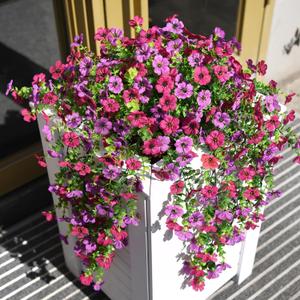 Artificial Hanging Flowers for Outdoors, 2 Pcs Fake Hanging Plant Spring Summer Decoration, UV Resistant No Fade Faux Silk Daisy Flower for Planter Porch Patio Yard Garden Decor(Light Purple Red)