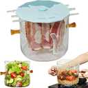 Glass Bacon Cooker, Microwave Bacon Tray for Oven, Heat-Resistant Borosilicate Glass Cooking Pot for Stove, Grease Easy Cleanblue