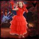 Girls Halloween Costumes Ghost Red Bride Dress Up Cosplay Costume (Red, M)