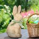 16 Inches Cornhusk Woven Bunny Easter Decor Spring Easter Woven Bunny Rabbit Collection Crafts Without Bow Decorations Rabbit Figurine Ornaments for Spring Home Kitchen Farmhouse Decor Centerpiece