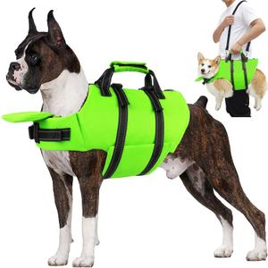 Dog Life Jacket with 4ft Leash, Reflective Pet Life Vest with Zipper and Handle for Swimming Boating, Adjustable High Buoyancy Floatation Swim Vest for Small Medium Large Dogs - Green, XS