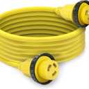 25ft 30Amp 125V RV Power Wire Cord Marine Shore Boat L5-30 Yellow 25 Feet Heavy Duty Electrical Power Cable, NEMA L5-30P to NEMA L5-30R