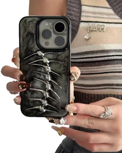Seconddog for iPhone 13 Case 6.1 inch,Cool Horror 3D Skeleton Fish Bone Funny Gothic Halloween Drip Glue Phone case for iPhone 13 for Women Girls