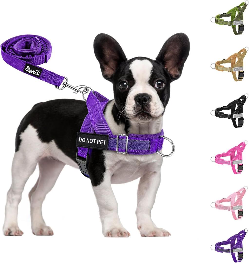 SlowTon No Pull Dog Harness - Heavy Duty Dog Harness and Leash Set for Medium Large Dogs, Reflective Tactical Harness with Soft Padded and Front Clip for Easy Walk and Training (PU, S)