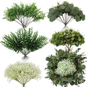 Autokcan 150 Pcs 5 Kinds Artificial Greenery Stems Mixed Artificial Eucalyptus Wedding Bouquet Bulk Fake Eucalyptus Stems Greenery Leaves for Vase Wedding Home Table Decor DIY Bouquets (Green)