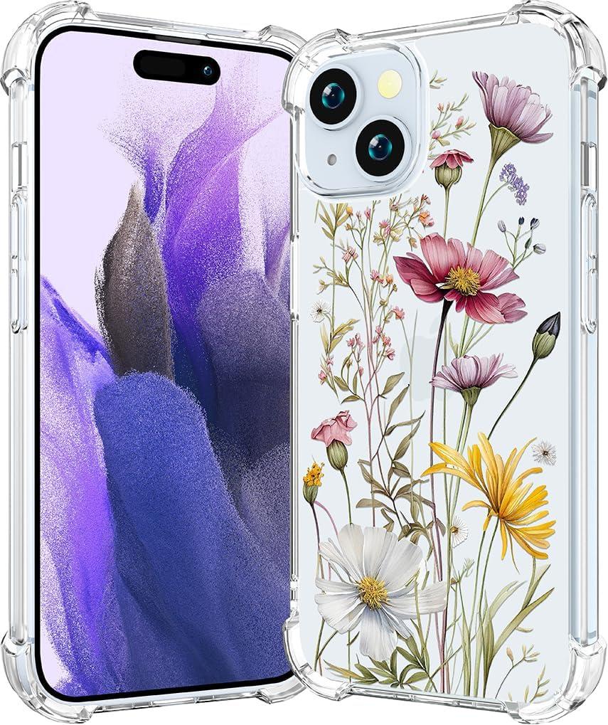 Compatible with iPhone 15 Case Clear Cute for Women - Rugged Phone Cases Funda Protector Cover Skin (Pink Flowers Spring Wild) Compatible with iPhone 15 Case Clear Cute for Women - Rugged Phone Cases Funda Protector Cover Skin (Pink Flowers Spring Wild)