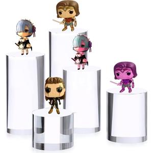 HESIN Clear Acrylic Display Riser Jewelry Stand 5 Tiers Round Shape, For Figures Home Ornament Earrings Small Collectibles Display Blocks (clear round) (transparent)