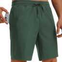 M MAELREG Mens Athletic Shorts with Zipper Pockets 7"/ 9" Lightweight Quick Dry Sports Gym Workout Running Shorts (Large, Pine Grove)