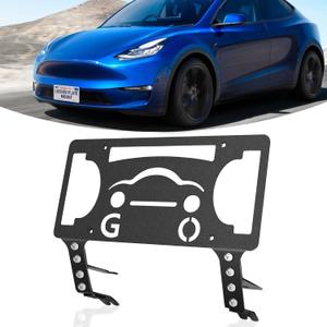 Front License Plate Bracket Mount Holder Compatible with Tesla Model Y 2019-2024, 2026 Juniper, No Drill, Second Installation, Heavy Duty Front License Plate Frame with Accessories