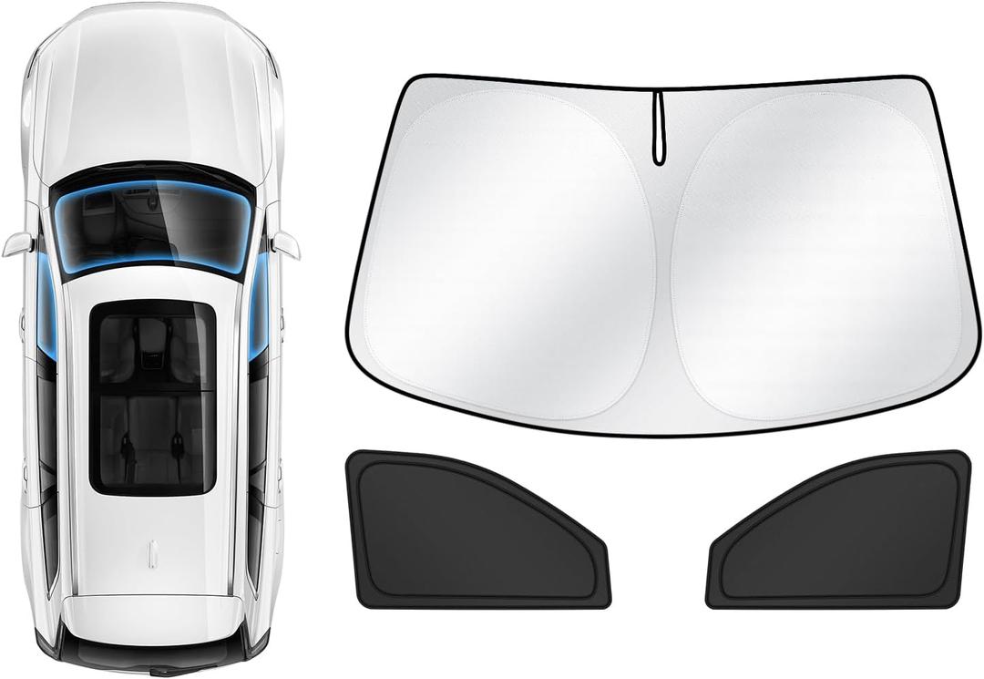 Karltys 3PCS Windshield Sun Shade for GMC Yukon 2021-2025, Reflective Front and Side Window Sunshade for Yukon, Foldable Sun Visor Protector Cover Blocks Heat UV Rays