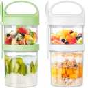 LUXEAR 31oz Large Overnight Oats Containers with Lids and Spoons 2 Pack,Dual-Layer Plastic Yogurt Parfait Cups Salad Pod Mason Jar Reusable for Oatmeal Cereal Nut Fruit with Holder for Snack Meal Prep