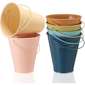 Sadnyy 6 Pack Colored Small Metal Buckets with Handle, 4.5 x 5.1 Inch Mini Galvanized Tin Bucket for Back to School Classrooms Crafts Pencil Holder Boho Wedding Birthday Party Favor Decoration