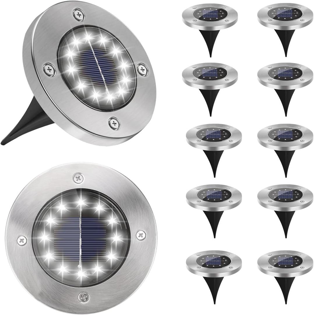 Solar Lights Outdoor Waterproof, 12 Packs Bright Solar Ground Lights with Updated 12 LEDs, Solar Garden Lights Landscape Lights for Pathway Walkway Driveway Patio Yard Deck Lawn Decor (Cold)