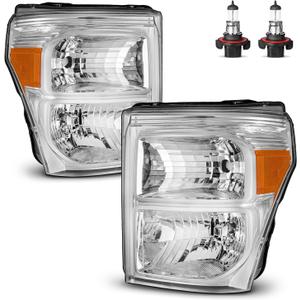 Headlights W/Bulbs for 2011 2012 2013 2014 2015 2016 Ford F250 F350 F450 F550 Super Duty Halogen Headlamp Replacement Driver & Passenger Side