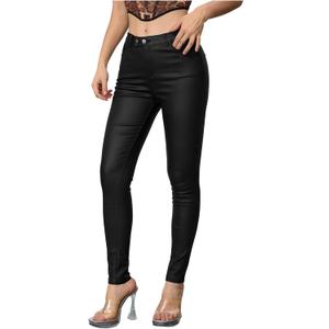 MakeMeChic Women's Faux Leather Stretch Skinny Pants High Waisted Double Button Leggings Club Party Pants (XXL)