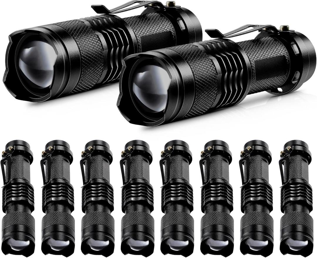 Mudder 10 Pack Mini LED Flashlight 3 Lighting Modes Small Adjustable Handheld Flashlight with Belt Clip for Camping Home Hiking Outdoor Work(Black, White Light)