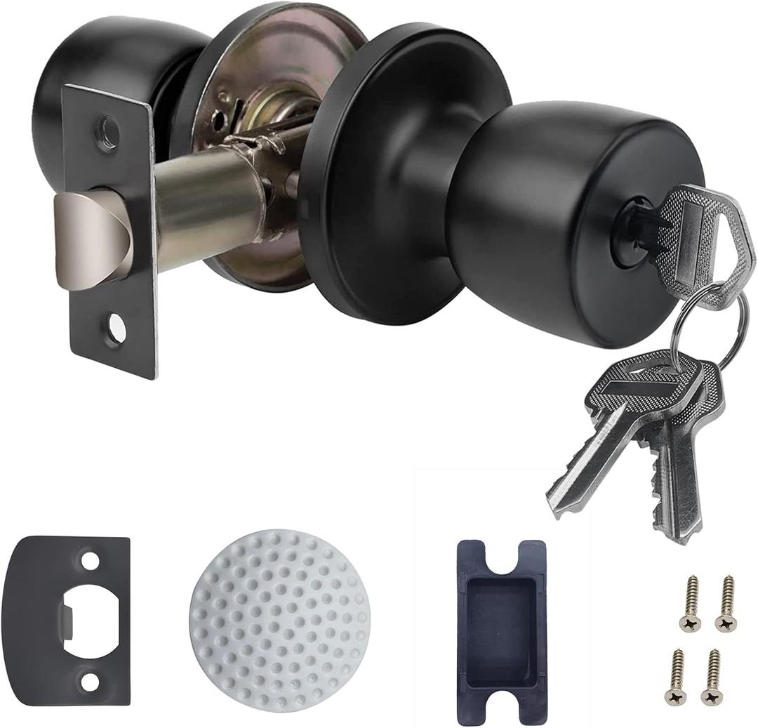 Doorknob with Key Matte Black Round Ball Door Knob Passage Door Privacy Locking Interior/Exterior Door Knob/Berlin Series Lock for Room Door