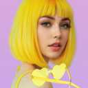 Wig and Sunglasses 12 Inch Short Bob Wigs with Bangs for Women Costume Cosplay Party (Yellow)