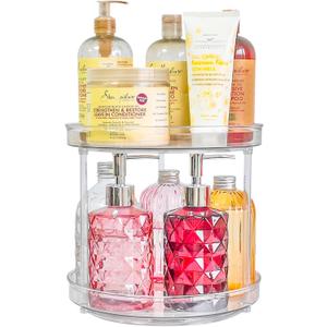 Roninkier Lazy-Susan 2 Tier Clear Turntable - 9.25" Spice Cabinet Organizer - Plastic Makeup Organizer Lazy Susan for Bathroom Countertop