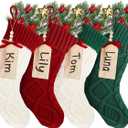 Aoriher Large Christmas Stockings with DIY Name Tags, 18 Inch Knitted Stockings Xmas Stocking Decorations with Christmas Stocking Tags for Family Decor(Style B,Red White Green)