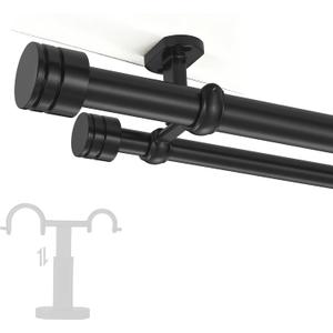 Heavy Duty Ceiling Mount Curtain Rod,1 1/8"Diameter Front and 1" Rear Rod with Solid Aluminum Adjustable Ceiling Brackets, Modern Luxury Curtain Rod for Room Divider, Window Drapes-Black,72-144"