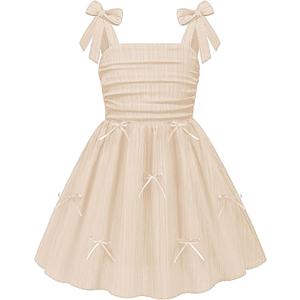 Arshiner Girls Dresses Ruched Smocked Back Spaghetti Strap Bow Summer Boho Beach Party Sundress, Size: 8-9 Years