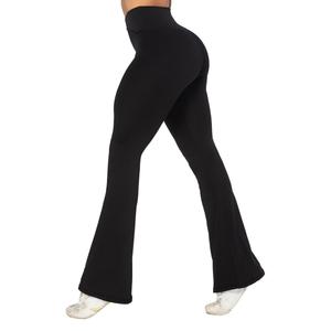 Sunzel Flare Leggings, Crossover Yoga Pants with Tummy Control, High Waisted and Wide Leg, No Front Seam Black, Medium 34" Inseam