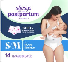ALWAYS DISCREET Postpartum Underwear - Small/Medium, 14 count