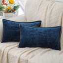 decorUhome Chenille Soft Cozy Throw Pillow Covers 12x20 Set of 2, Modern Farmhouse Boho Velvet Decorative Pillow Cases with Stitched Edge for Couch Sofa Bed Home Decor, Poseidon