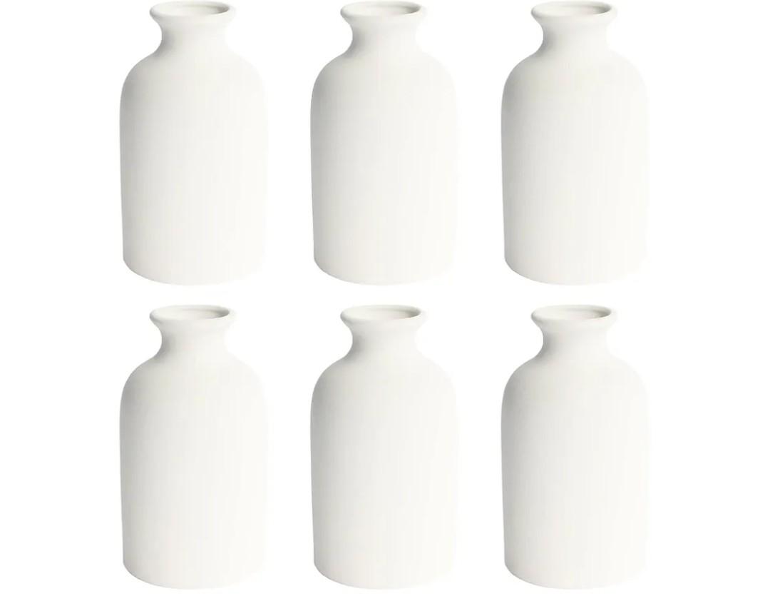 6 Pack White Vase Small Ceramic Vases for Decor, White Vases for Flowers Boho Home Decor, Pampas Grass Dried Flowers Vases