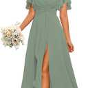 PUXIU Women's Chiffon Bridesmaid Dress 2026 Short Sleeves Formal Dress PUS032, Size: 2