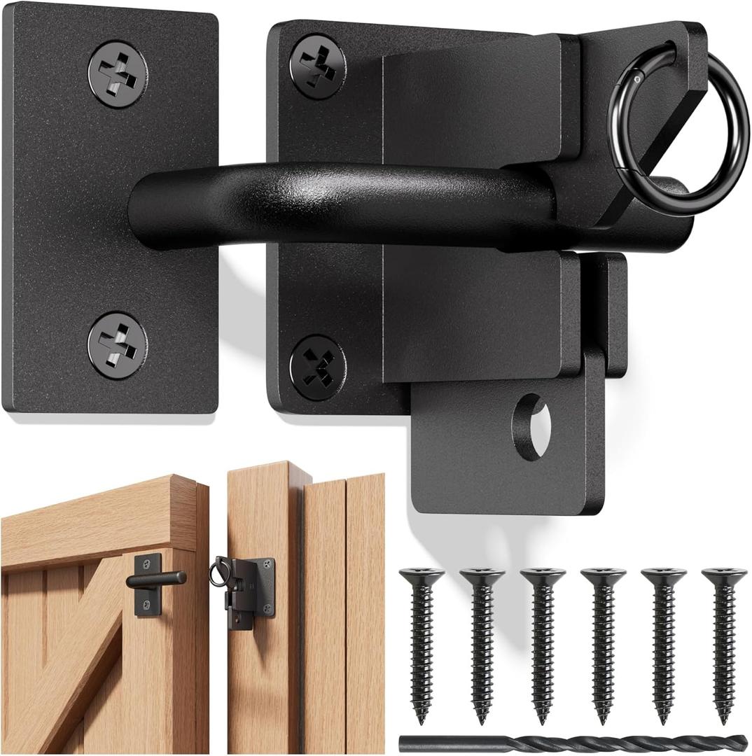 304 Stainless Steel Wooden Fence Self-Locking Gate Latch Heavy-Duty Gravity-Style Fence Gate Latch Privacy Latch, For Wooden Doors, Metal Doors, and Vinyl Fences Gate Lock Hardware (Black-Sand)