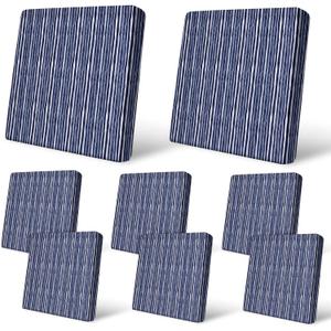 PickyNproud 8Pcs Patio Cushion Covers Stretch Outdoor Couch Cushions Slipcovers Replacement Washable Furniture Protector with Elastic Bottom Sofa Chair Seat Cover, Navy