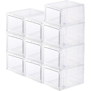 Clear Plastic Stackable Shoe Box with Acrylic Magnetic Door, Fit up to US Size 12 (10 pcs)