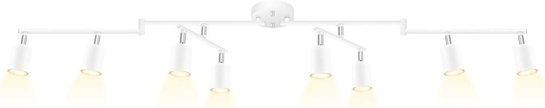 BoostArea LED 8 Light Track Lighting Kit, White 8 Way Ceiling Spot Lighting, Flexibly Rotatable Light Head for Kitchen, Living Room, Bedroom, GU10 Bulb Not Included