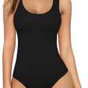 MANGOPOP Women's Tank Top Bodysuit Scoop Neck Sleeveless Body suit Sexy Backless Ribbed Tops, Black, X-Large