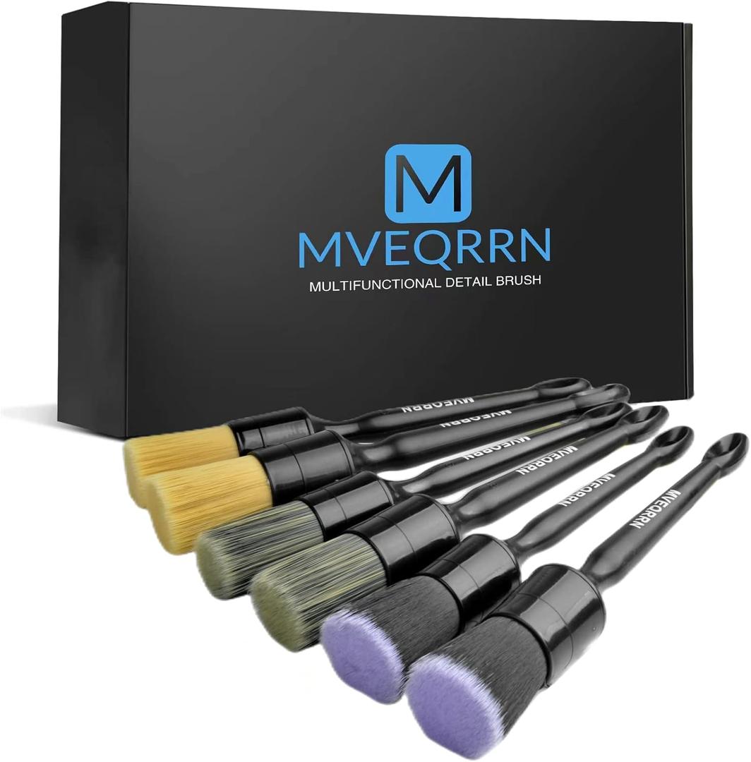 6pcs Car Detailing Brush Set-2pcs Boars Hair Car Detailing Brushes,2pcs Ultra Soft No Scratch Detailing Brush for Air Vent,Leather Seat 2pcs Detail Brushes car Detailing for Interior Exterior