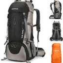 King'sGuard 70L Hiking Backpack with Rain Cover Lightweight Travel Backpack Waterproof Camping Backpack (Black)