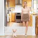 20 Inches Tall Retractable Dog Gate to Step Over, Short Pet Gate for Doorways, Extends up to 55" Wide, Step Over Puppy Gates for The House Mesh Doggie Gates Small Dog Gate Indoor Outdoor (White)