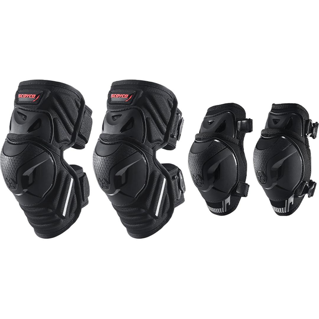 Scoyco Motocycle Knee Guards for Man - CE Level 1 Knee and Elbow Pads Adjustable Motocross Armor with TPU Protective & Dynamic Flex Racing Gear (4Pcs-Large)