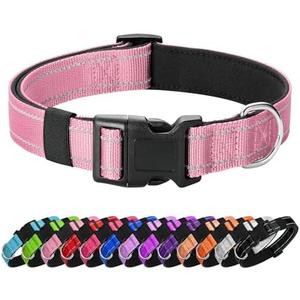 PenSeepet Reflective Dog Collar Padded with Soft Neoprene Breathable Quick Release Basic Dog Collars for Large Dogs Pink Girl