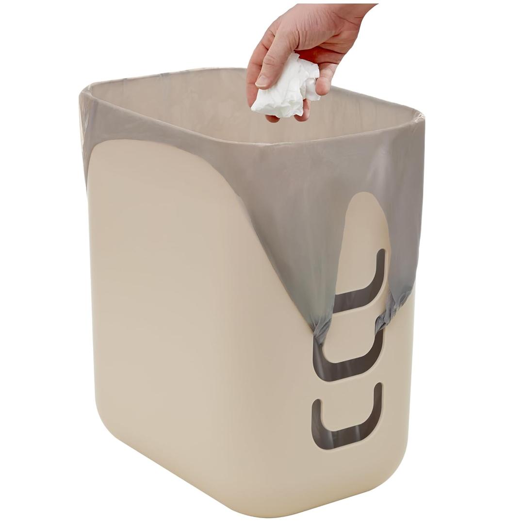 STORi Luup Bathroom Wastebasket, Secure Grocery Bags, Plastic Garbage Container for Vanity, Laundry Room, Kitchen, Office, 2.5 Gallon, Beige, Made in USA (1 Pack)